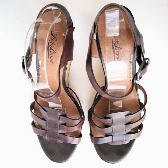 Lucky Brand Willows Cork Wedge Platform Huarache Sandal Brown Leather Size 10 - Picture 7 of 9